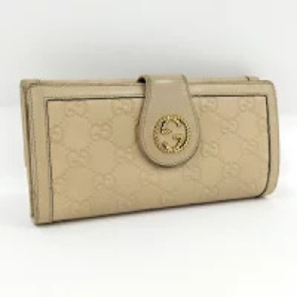Gucci Guccissima Leather Bi fold Long Wallet Beige Cream